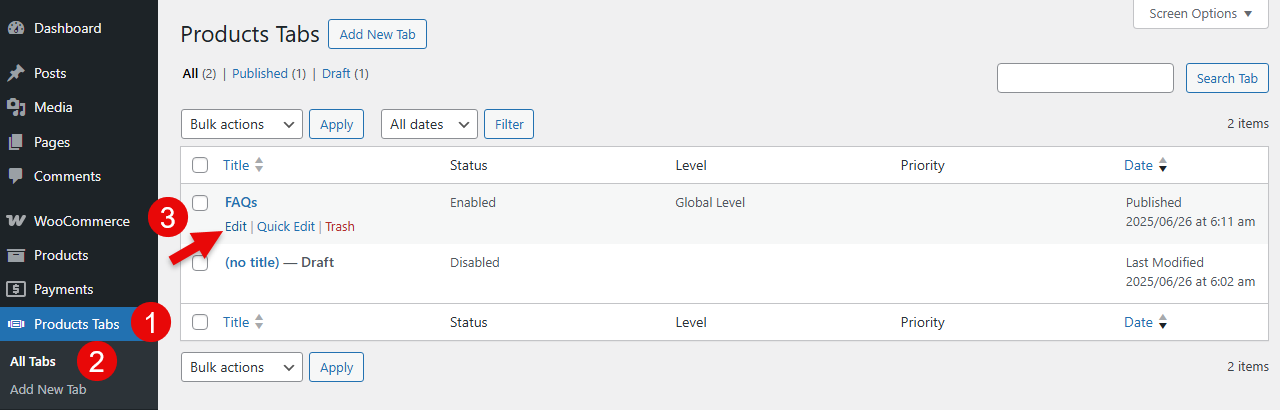 Edit the product tab created using WPMozo Tab Manager.
