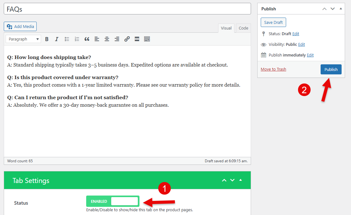 Enabling the custom tab for Woo.