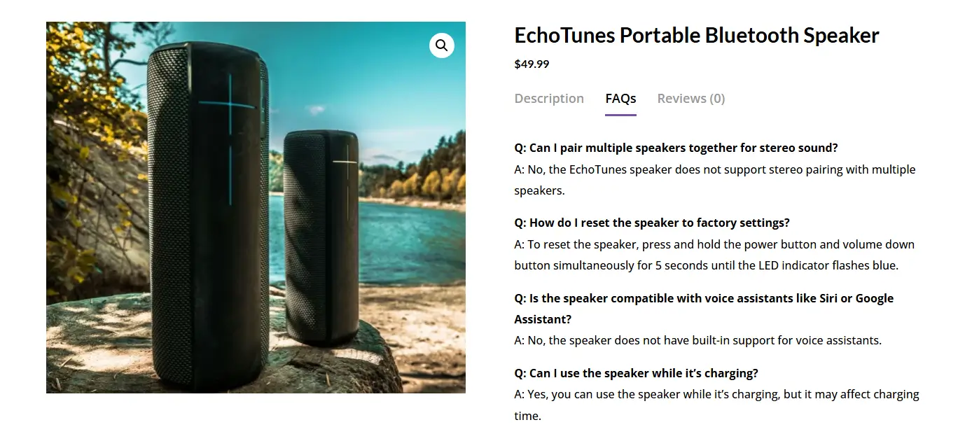 Woo FAQs tab.