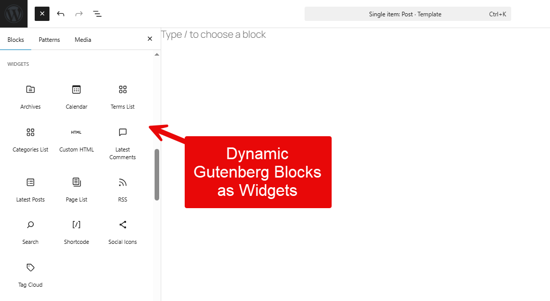 Dynamic Gutenberg block widgets.