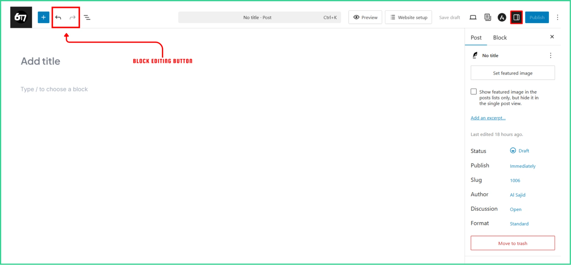 Gutenberg editor undo and redo buttons