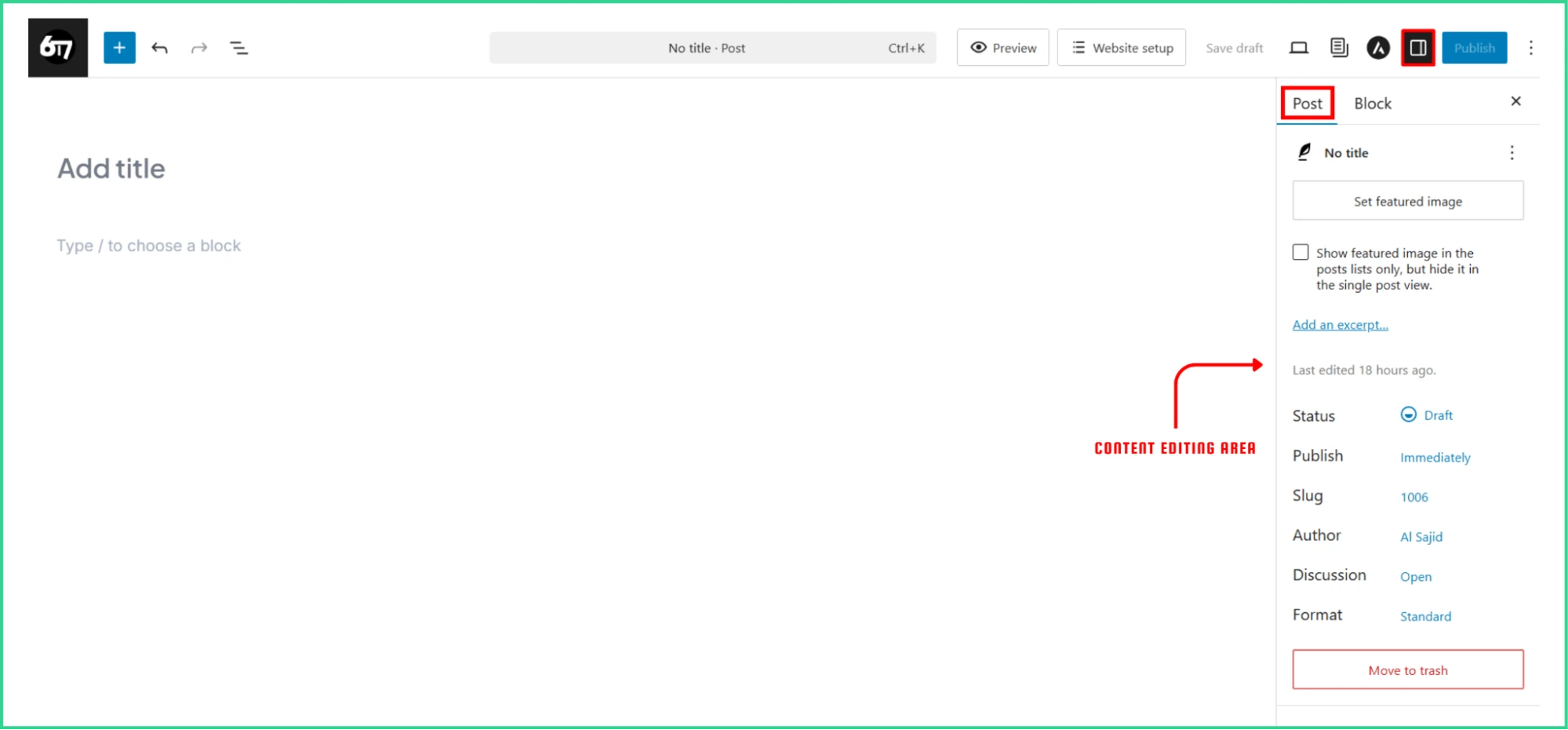 Post settings panel in the Gutenberg editor.