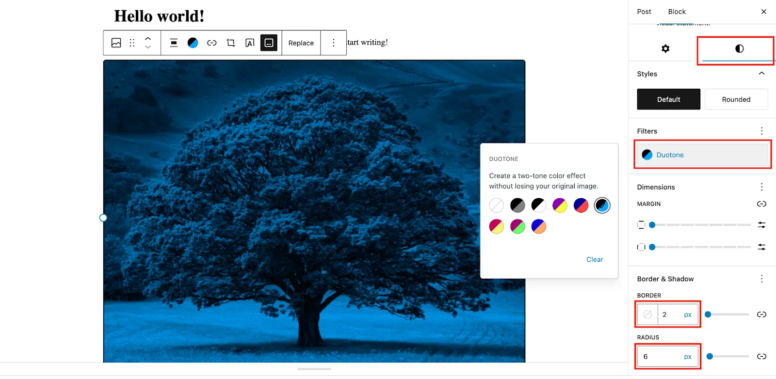 Image block styles options