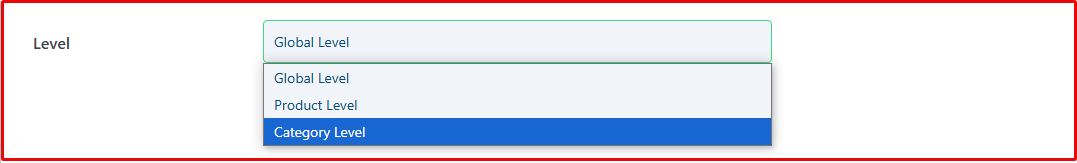 The level choices under the WPMozo Tab Manager for Woo.