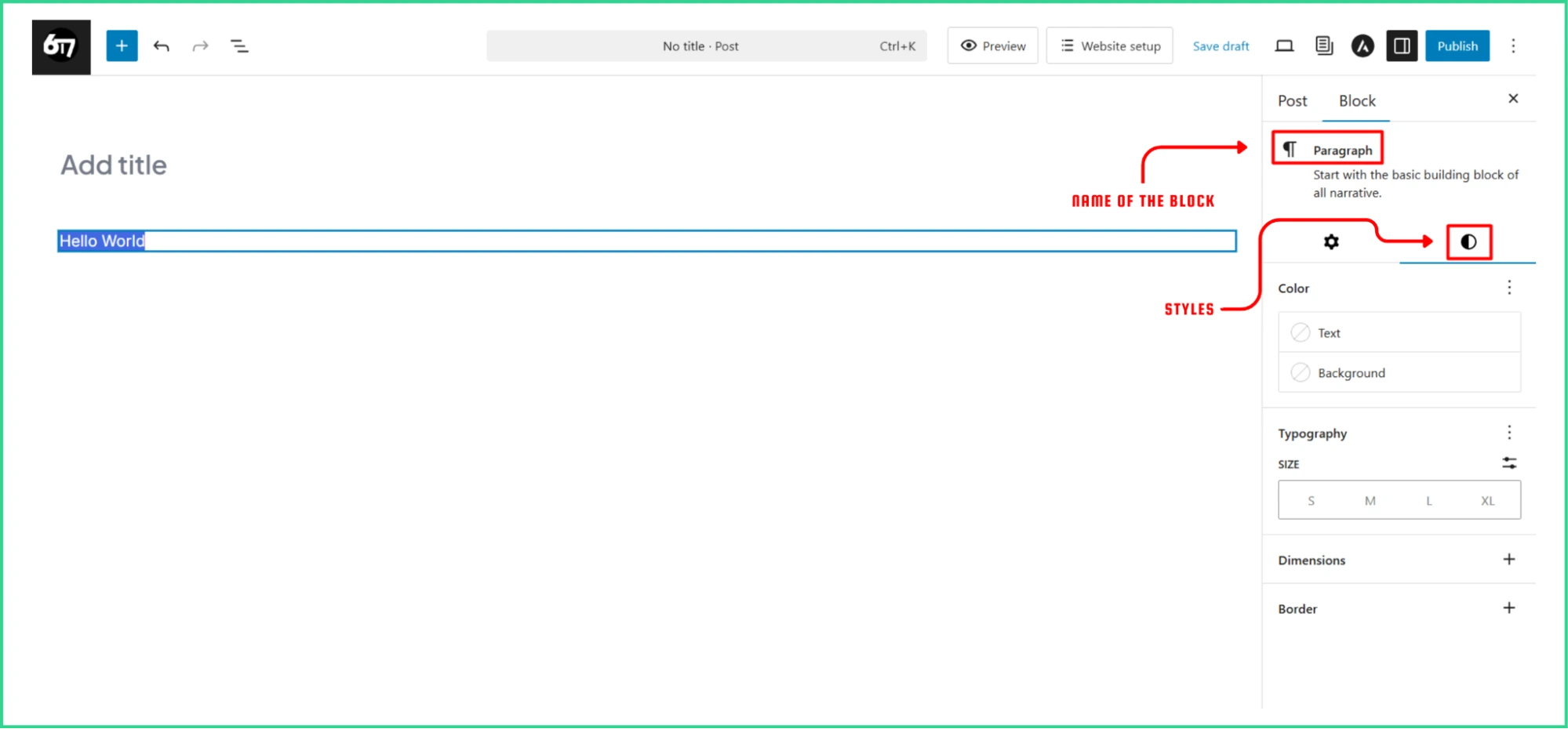 Block settings area in Gutenberg editor.