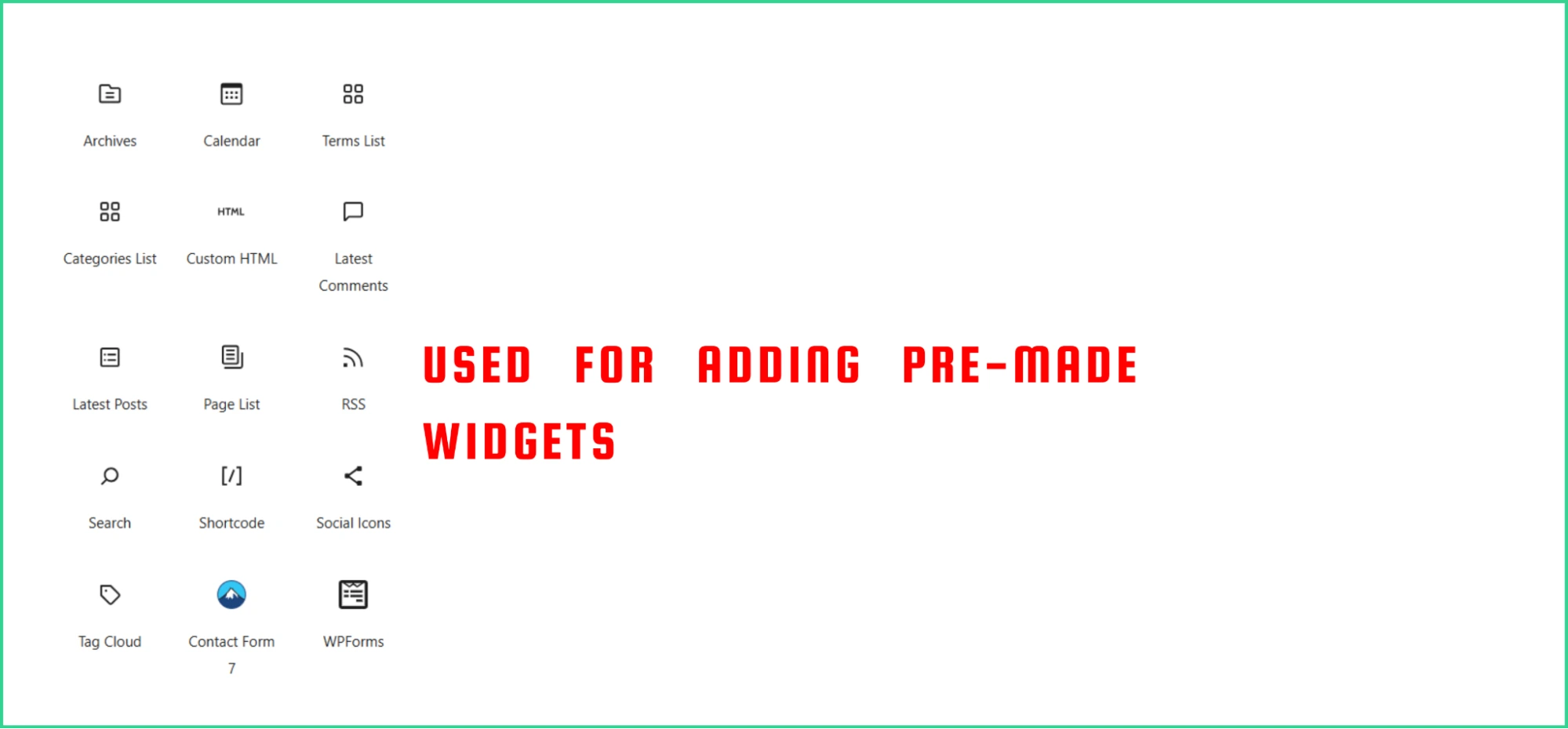 Showcase of Widgets blocks in Gutenberg editor