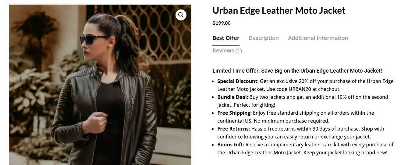 Best Offer tab example for Woo Products.