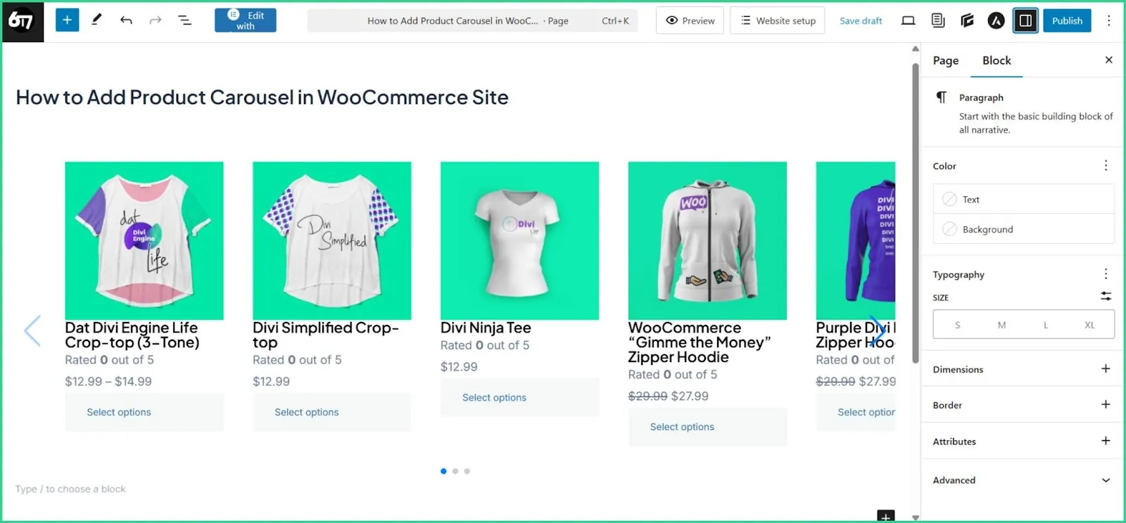 Product Carousels on the Gutenberg editor.