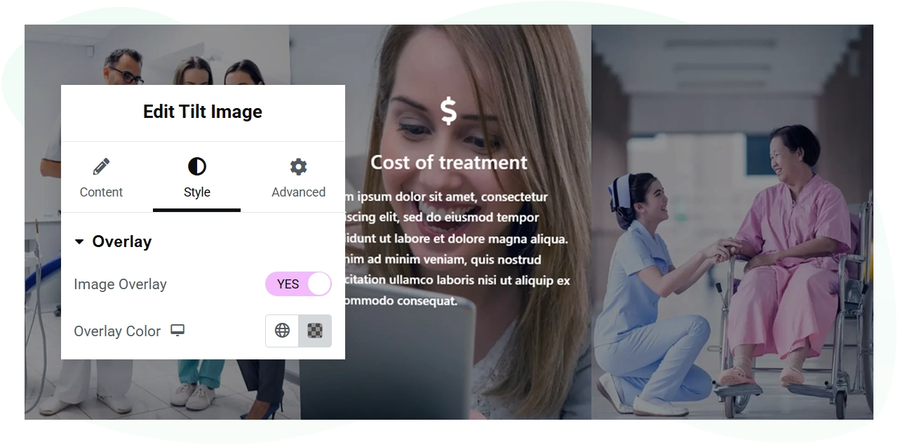 Overlay color on Elementor tilt image widget