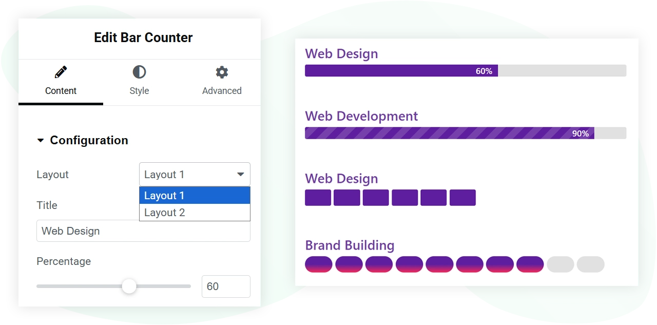 Elementor bar counter title and Pprcentage
