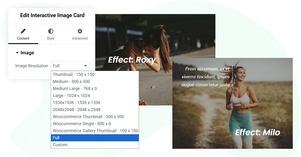 Elementor interactive image card widget