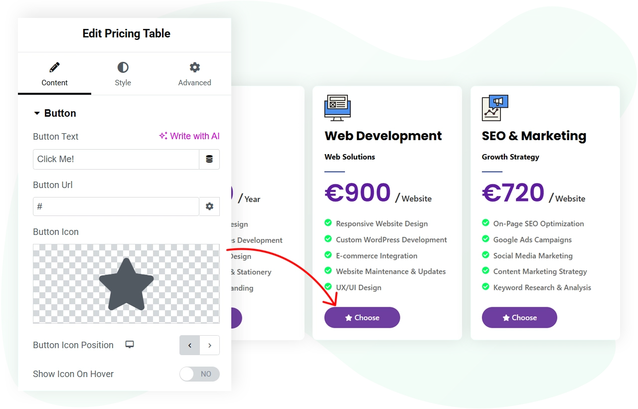 Elementor price table button