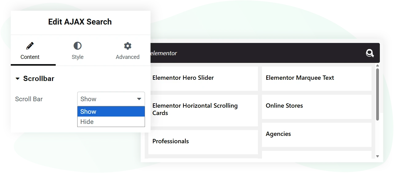 Elementor ajax search for custom search areas