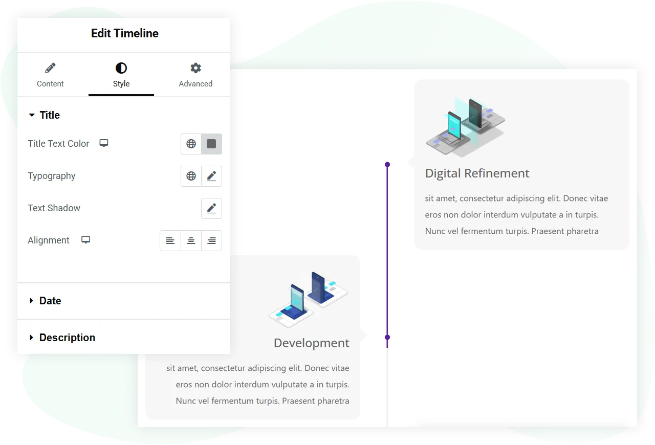 Elementor timeline styling