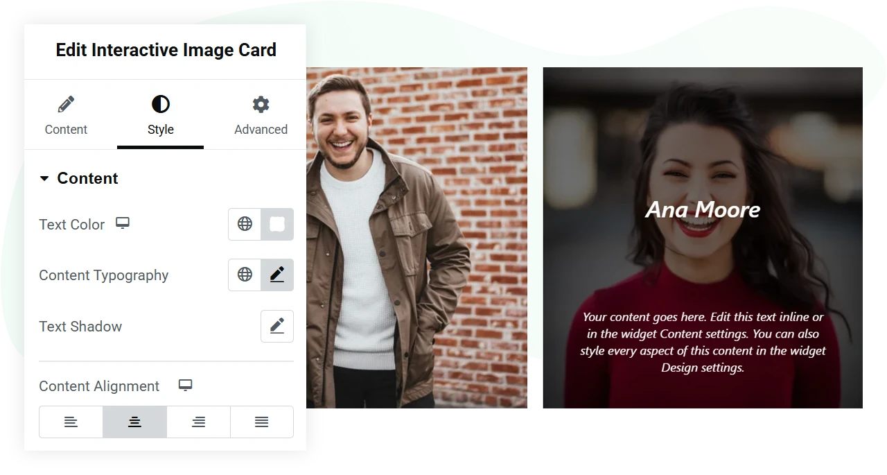 Interactive image card widget