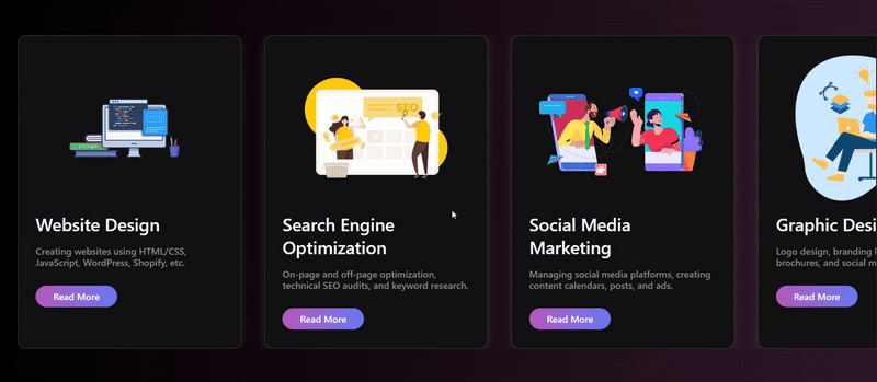 Elementor horizontal scrolling cards