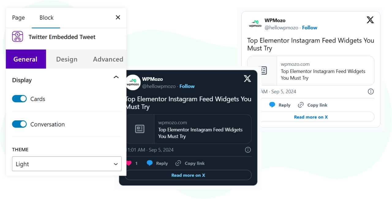 Elementor Twitter embedded tweet