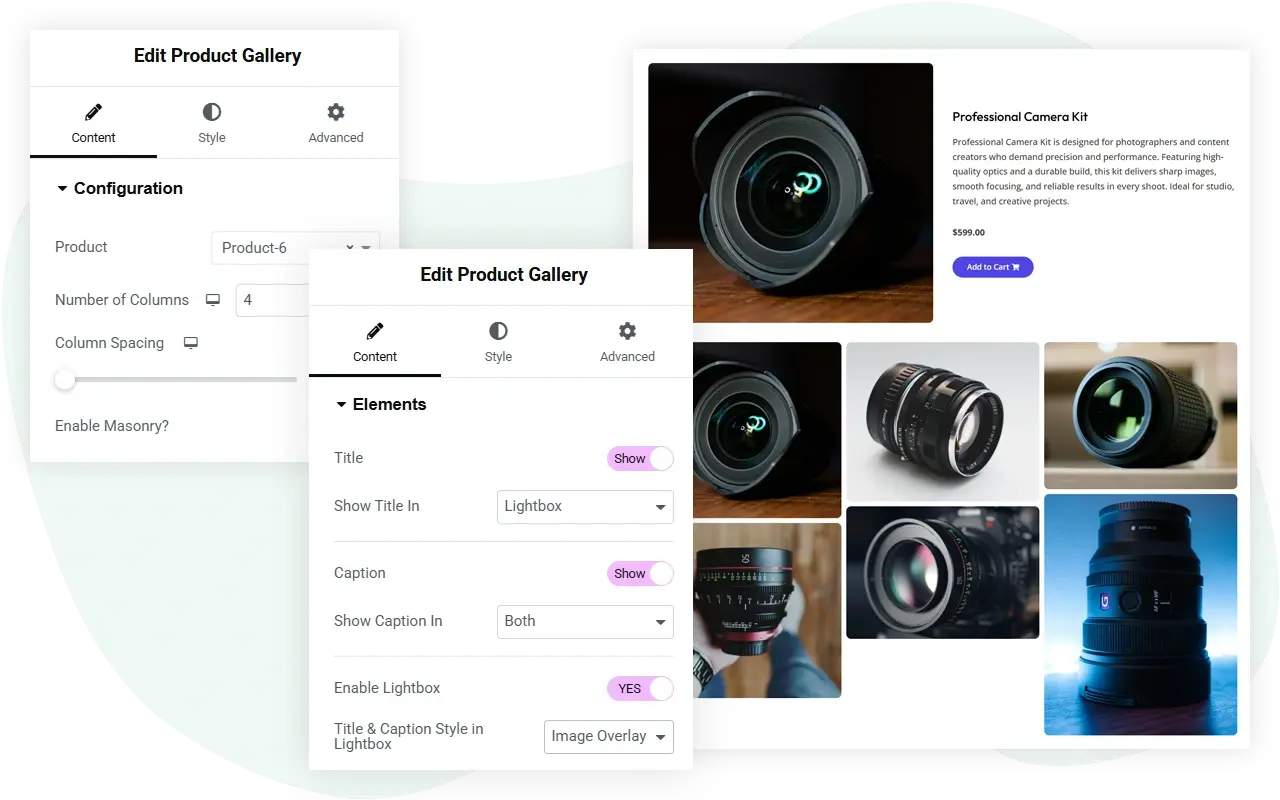 WPMozo Elementor product gallery