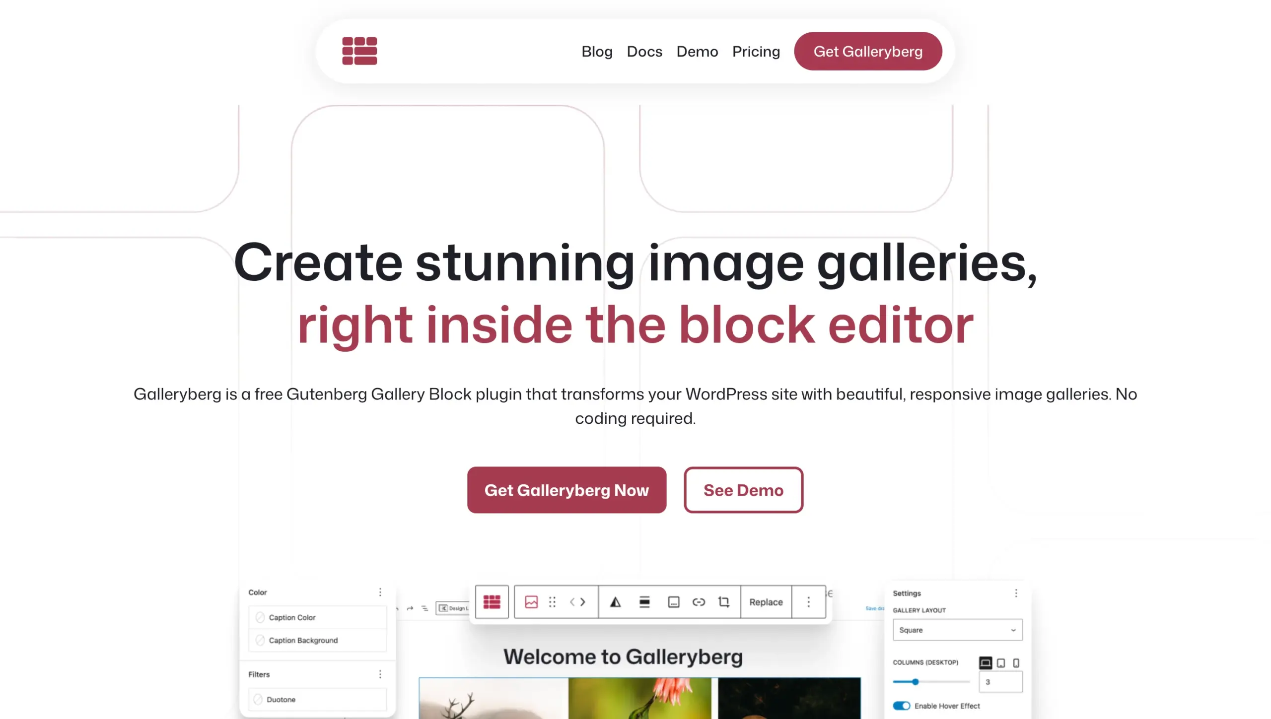 Galleryberg Image plugin for the Gutenberg Editor.