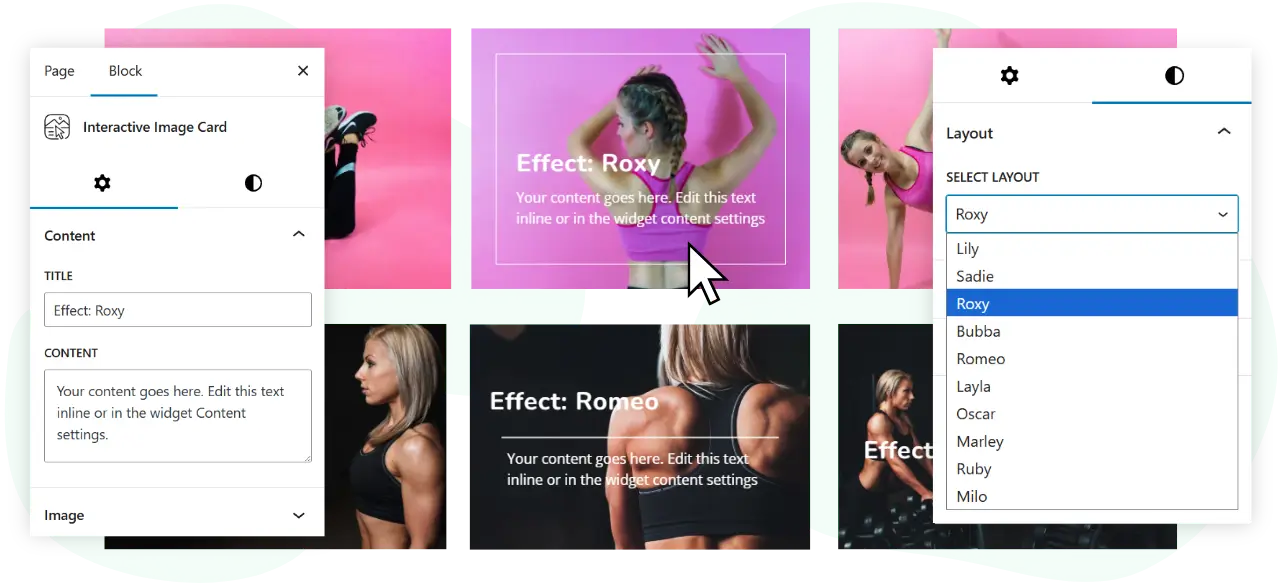 Interactive image card block Gutenberg