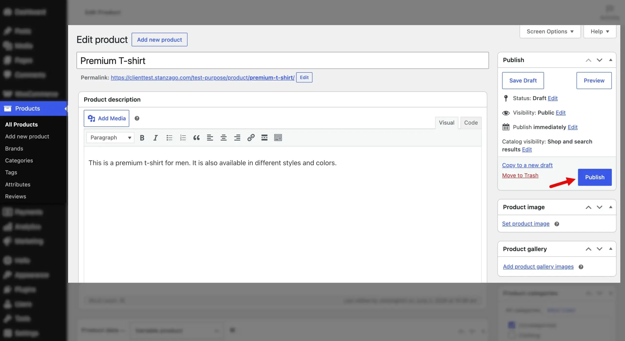 Steps to publish the variable product in Woo.