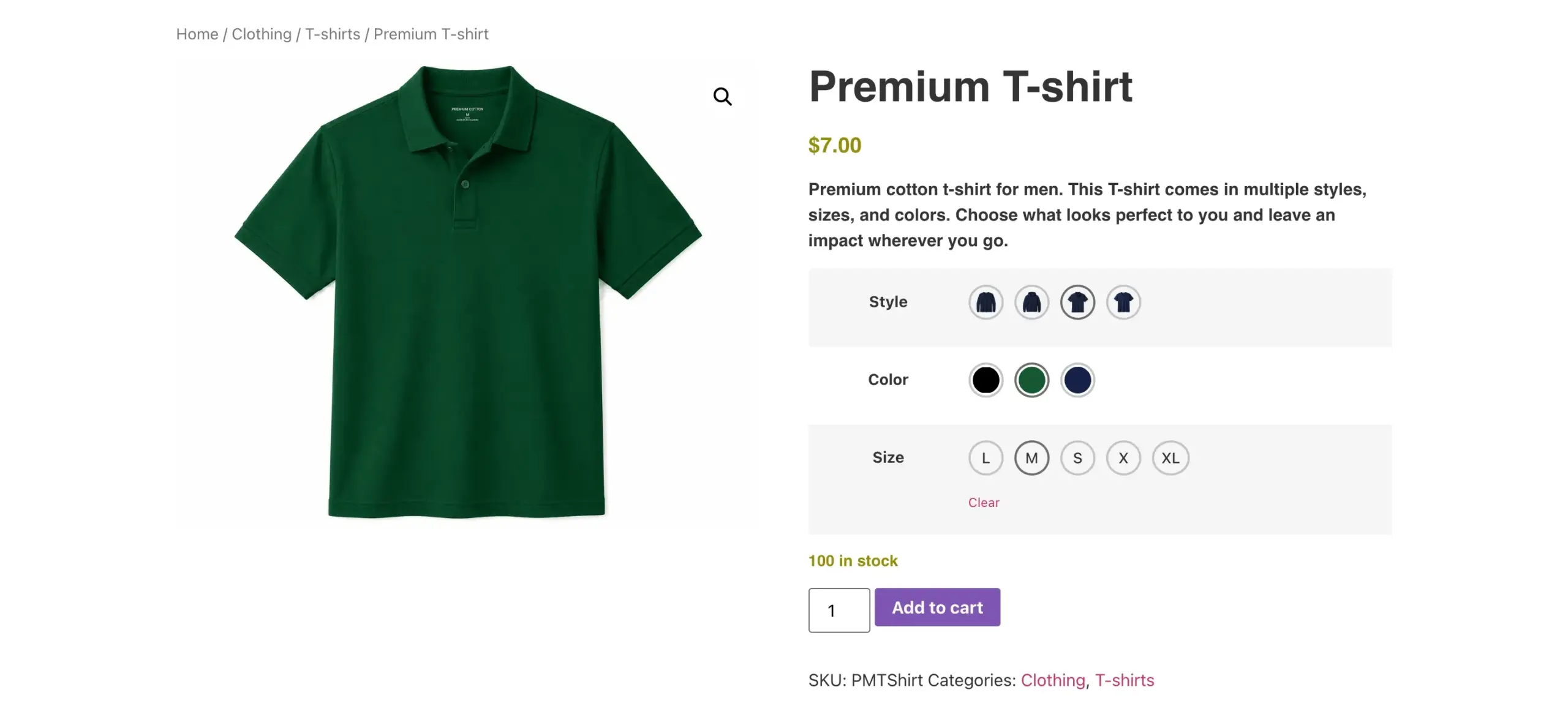 Woo product with different variation selected live.