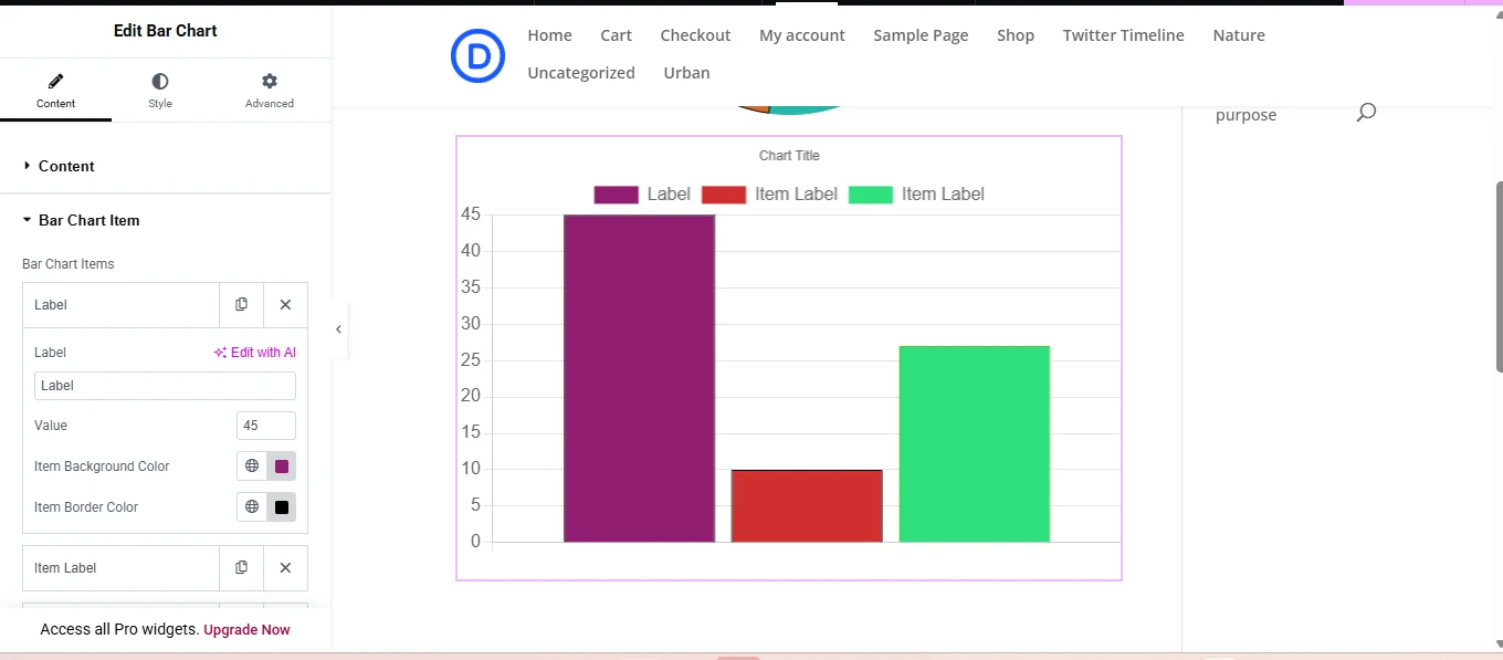 Customized and colorful bar chart on an Elementor page using WPMozo.