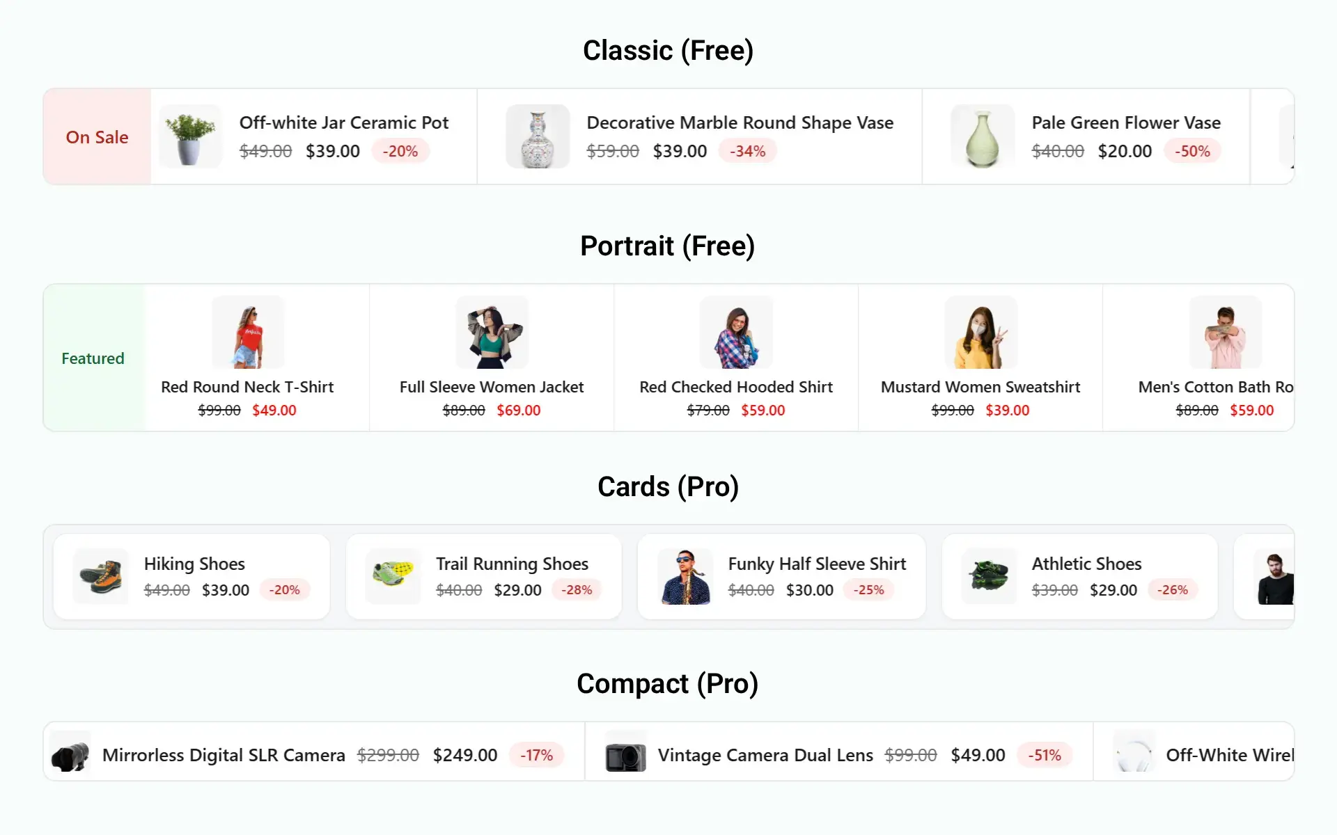 Demonstration of WPMozo Product Ticker layouts