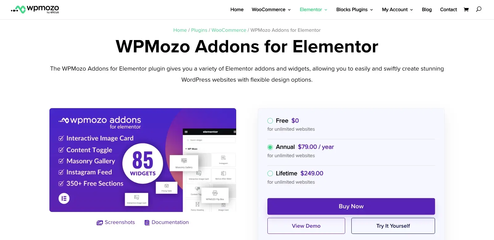 WPMozo Addons for Elementor product page for Chart widgets