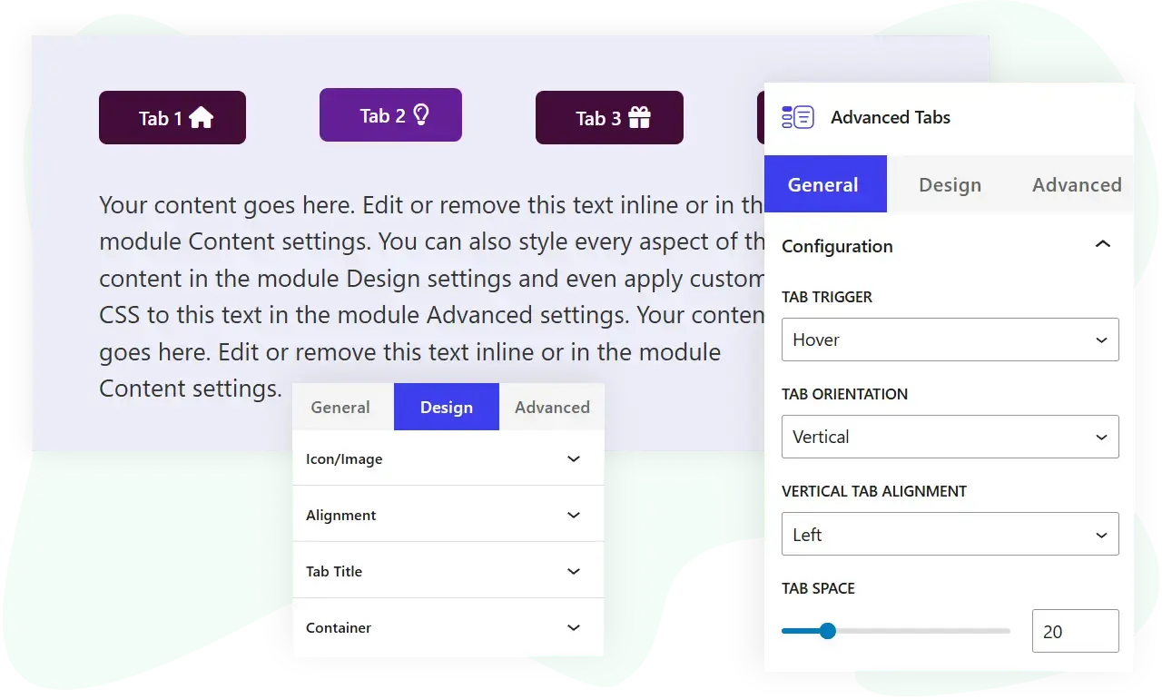 Demonstration of tabs block for WordPress block editor