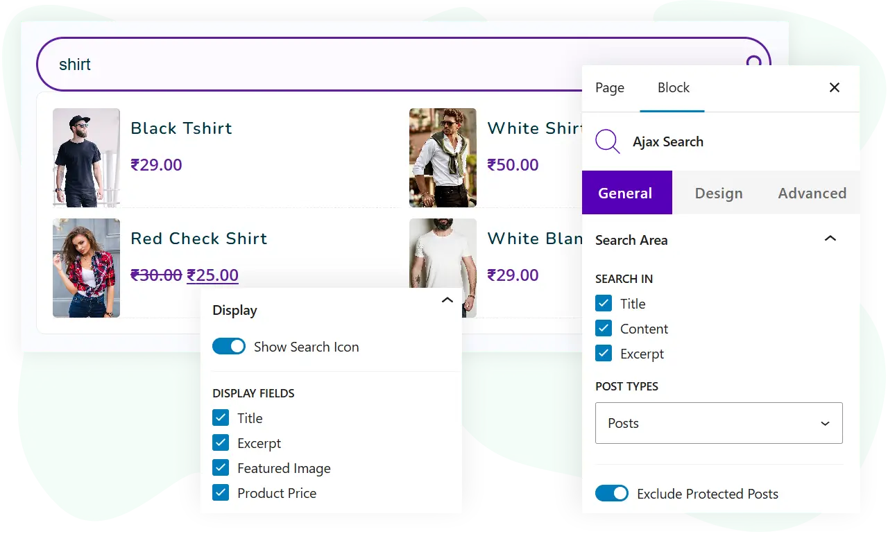 Demonstration of ajax search block for WordPress block editor
