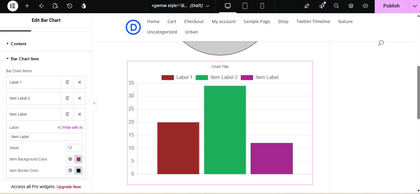 Customized Bar chart on an Elementor page.