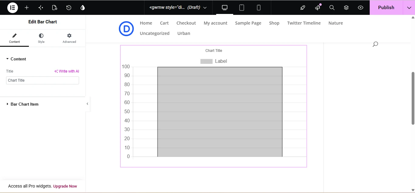 Bar Chart on an Elementor using the WPMozo Bar Chart widget.