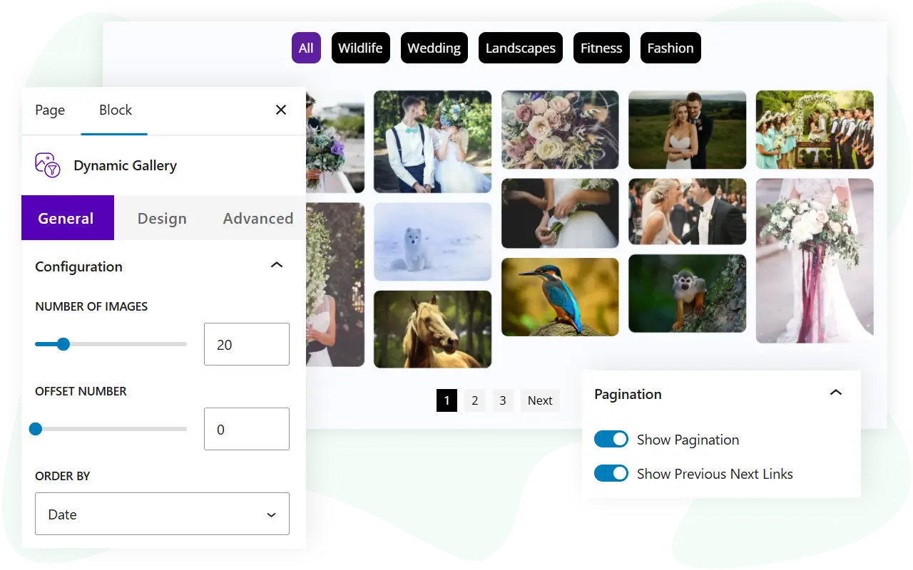 Demonstration of dynamic gallery block for WordPress block editor