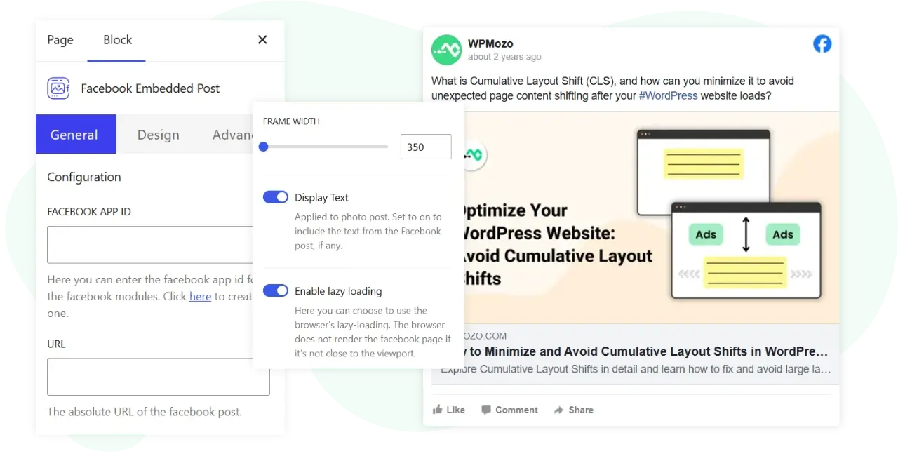 Demonstration of Facebook embedded post block for WordPress block editor