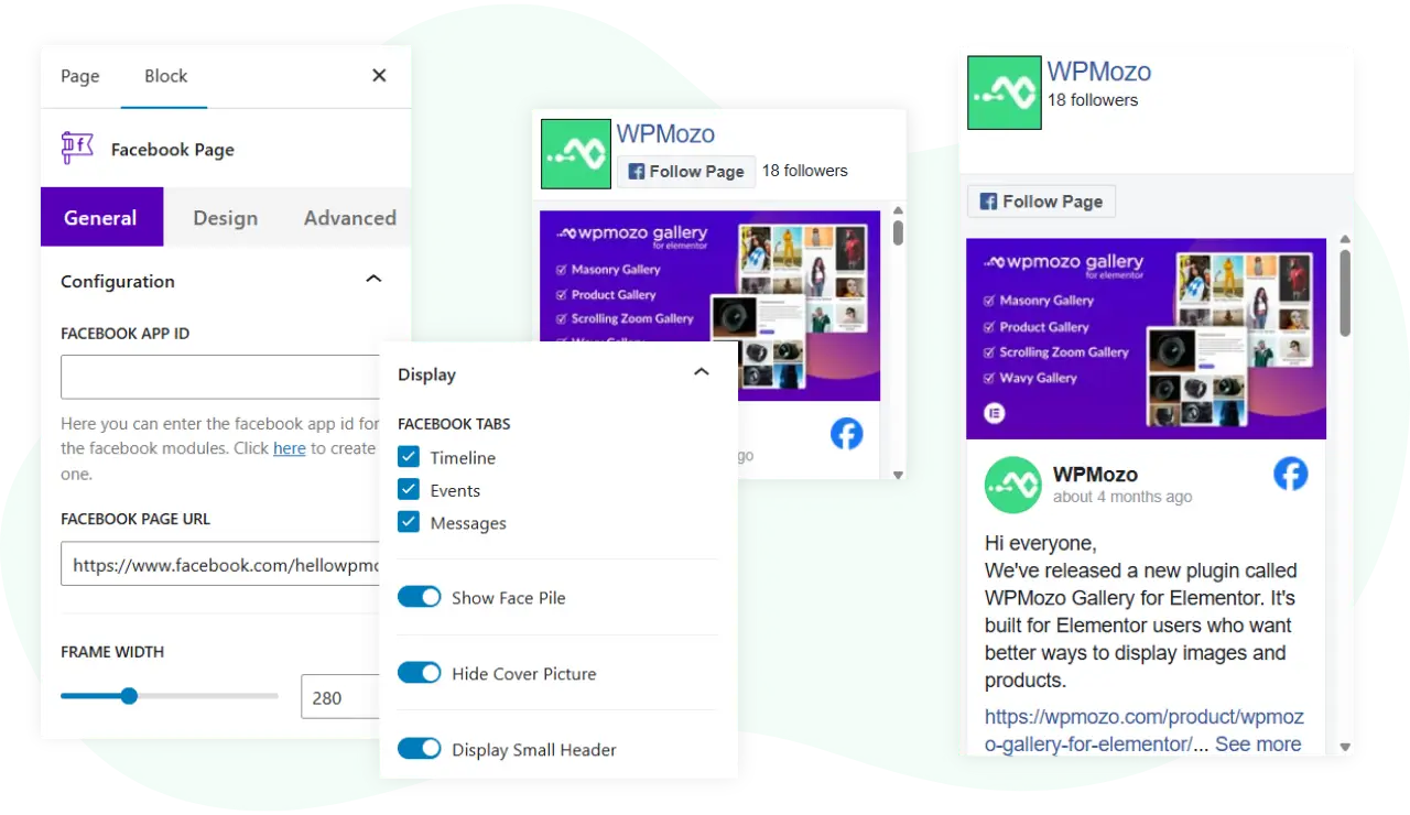 Demonstration of Facebook page block for WordPress block editor