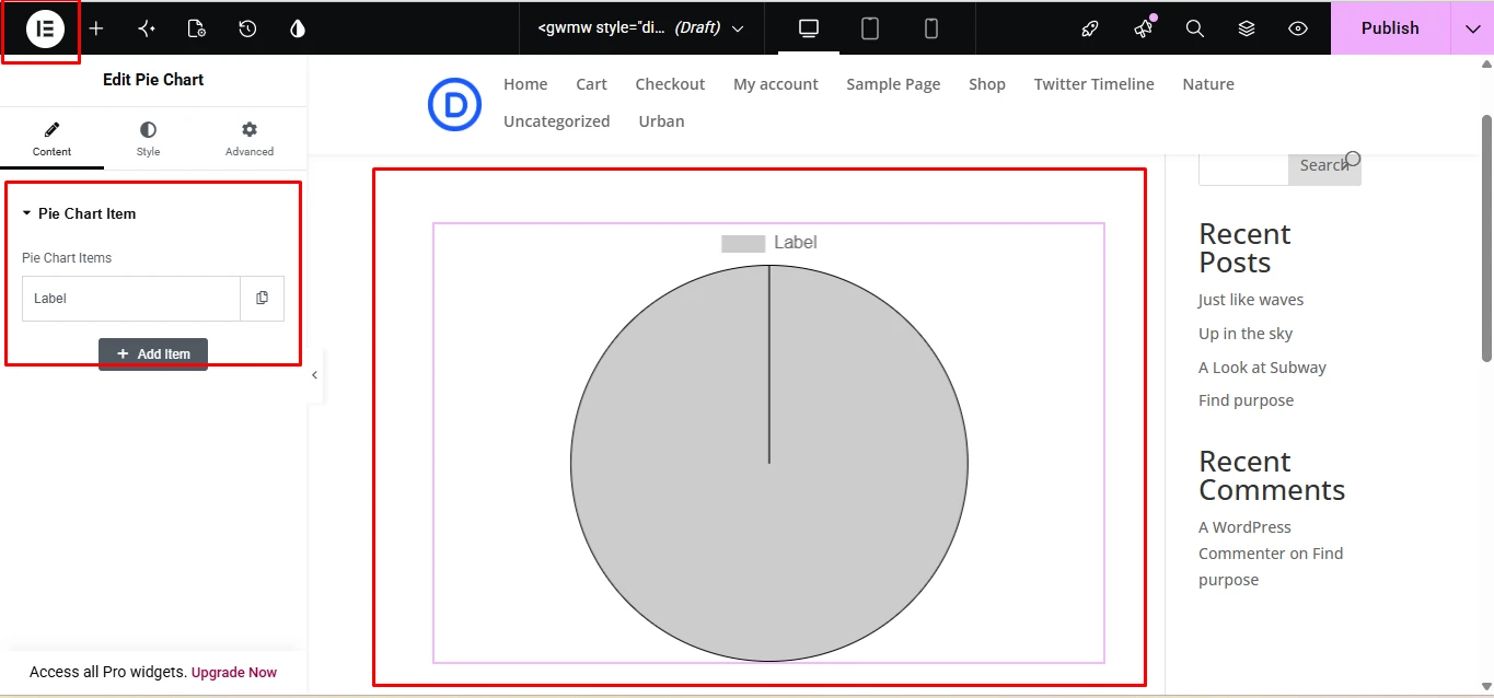 Pie Chart on an Elementor page.