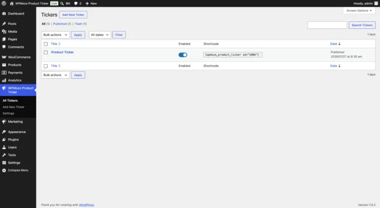 WooCommerce product ticker