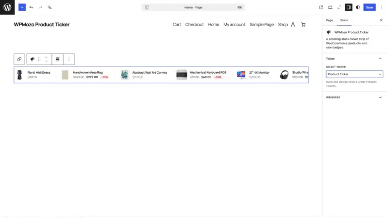 Product ticker block
