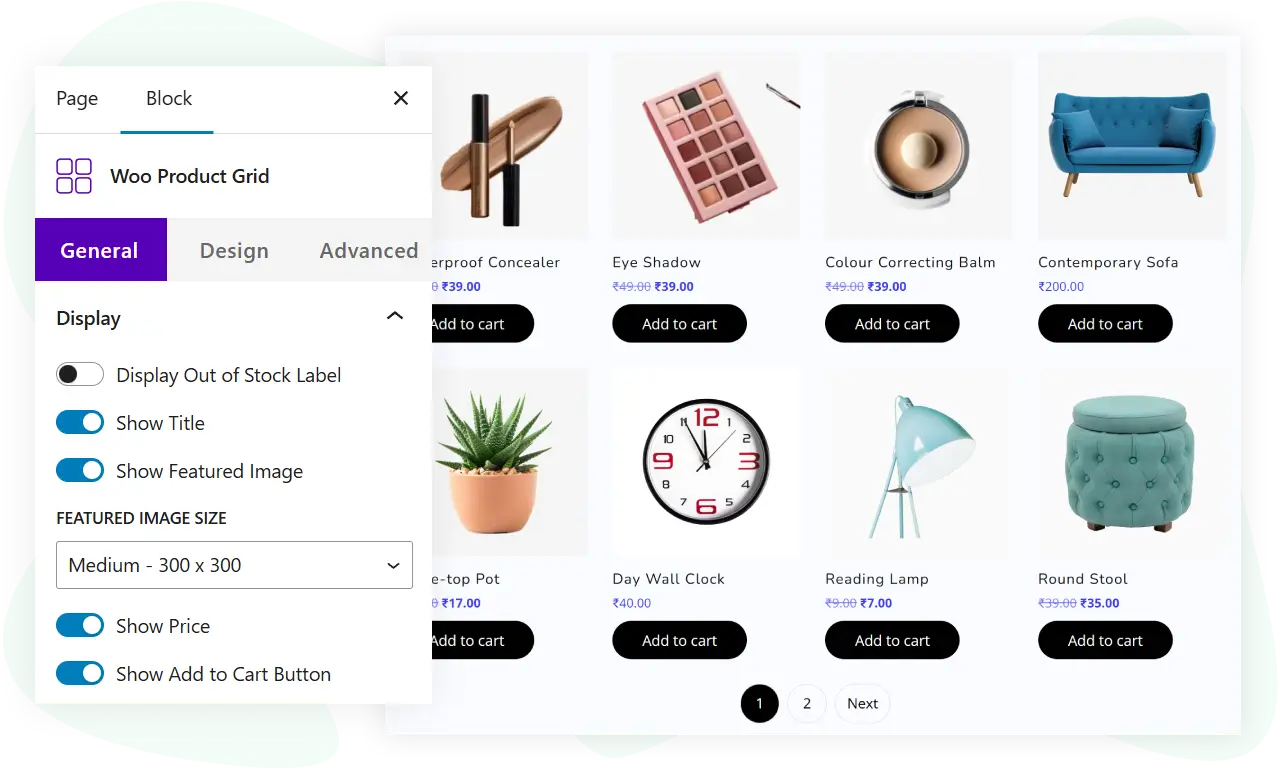 Demonstration of WooCommerce product grid block for WordPress block editor