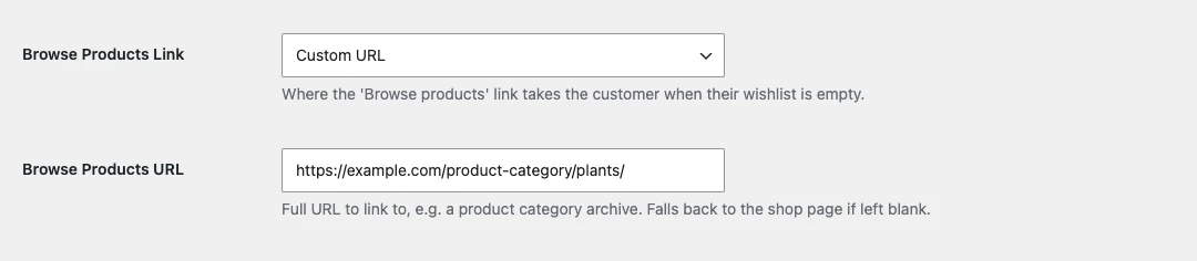 Browse Products Link set to Custom URL