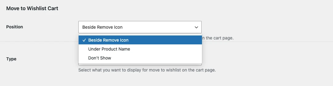 Move to Wishlist Cart position options