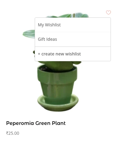 Wishlist dropdown next to the wishlist button