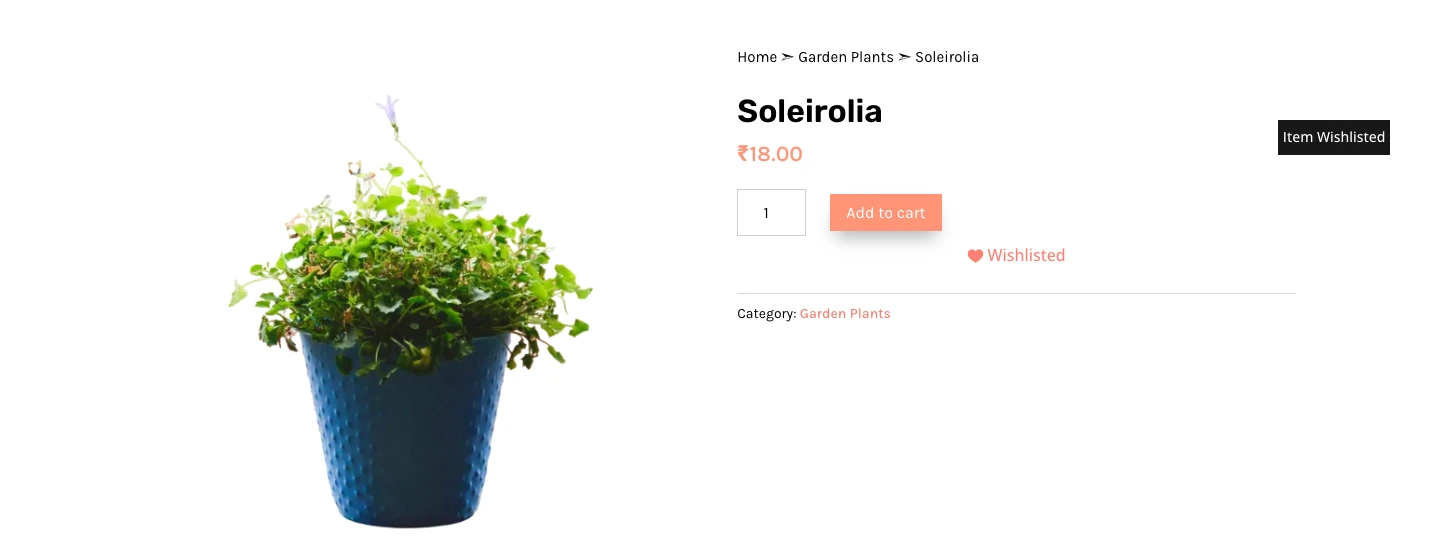 Item Wishlisted notification on the product page