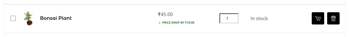 Price drop badge on the wishlist page
