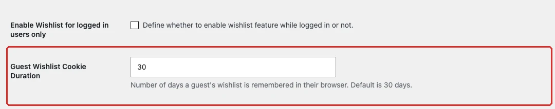 Guest Wishlist Cookie Duration setting