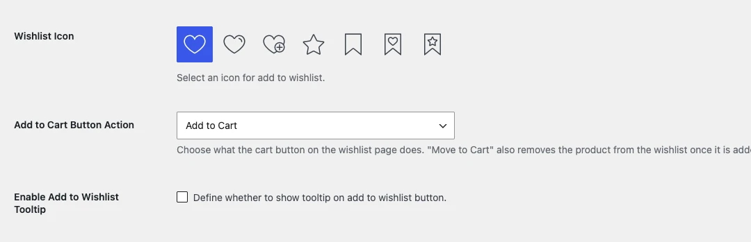 Wishlist Icon, Add to Cart Button Action and tooltip settings