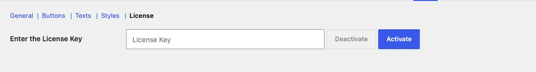 License sub-tab with the license key field