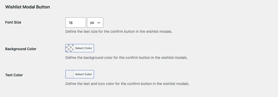Wishlist Modal Button style settings