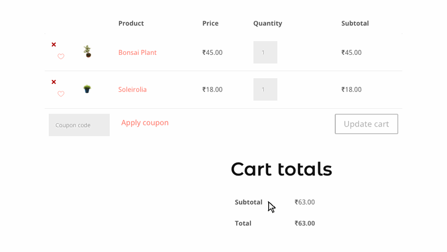 Moving a product from the cart to the wishlist